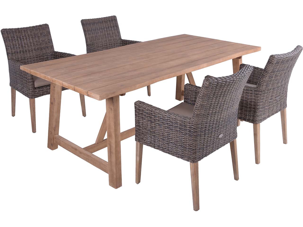 Gartenmöbel-Set "OAKLAND/NORVELL 01" 5-tlg. 1 Tisch Akazie, 4 Sessel KSgefl. hellbraun