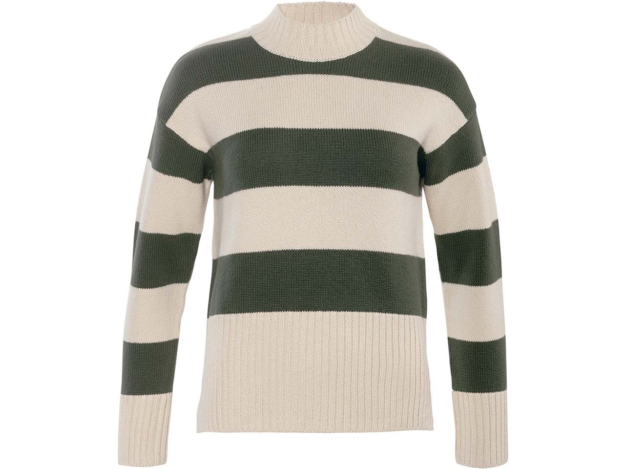 Living Crafts Bio-Damen-Strickpullover "SELANIA" mit höherem Kragen, forest/natural, Gr. S