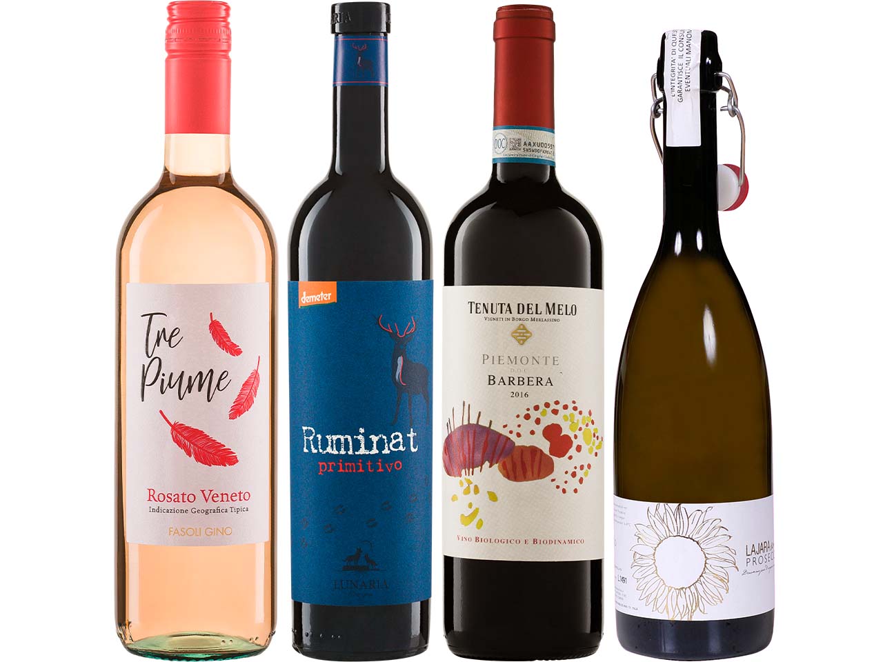 Bio-Weinpaket "Italien Vielfalt" 4er-Set mit Rotwein, Rosé und Prosecco, 4 x 0,75 l