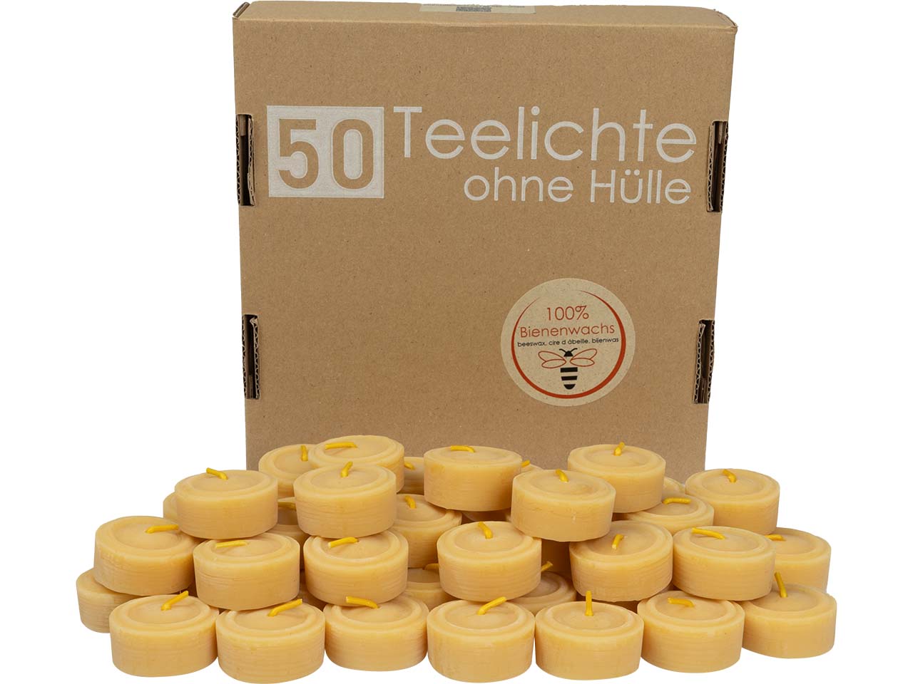 50er Pack Teelichter aus Bienenwachs, ohne Hülle