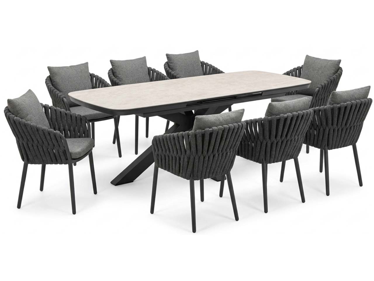 Gartenmöbel-Set "Torino" 9-tlg. 1 Tisch 180/220 x 100 cm, 8 Sessel, anthrazit