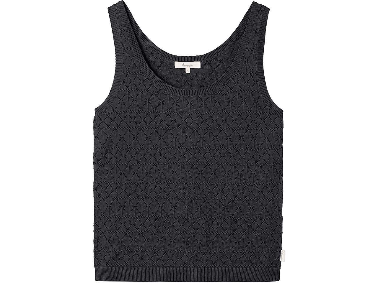 tranquillo Bio-Damen-Strick-Top mit Ajour-Spitze, black, Gr. S