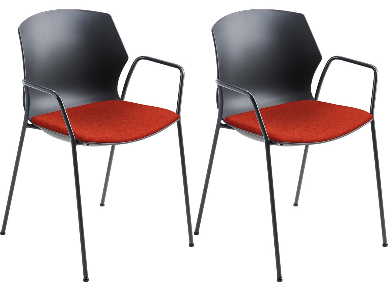 2x Besucherstuhl "2511" schwarz, mit Armlehnen, orange