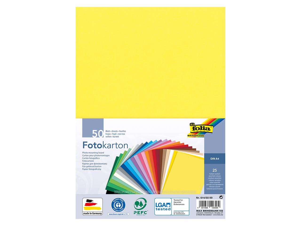 folia Fotokarton DIN A4, 300 g/m², sortierte Farben, 50 Blatt