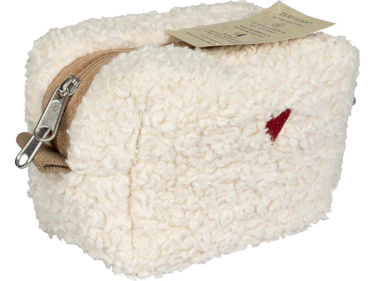 Kosmetiktasche "Polly" M, aus Bio-Baumwolle, mit Herz bestickt, weiß