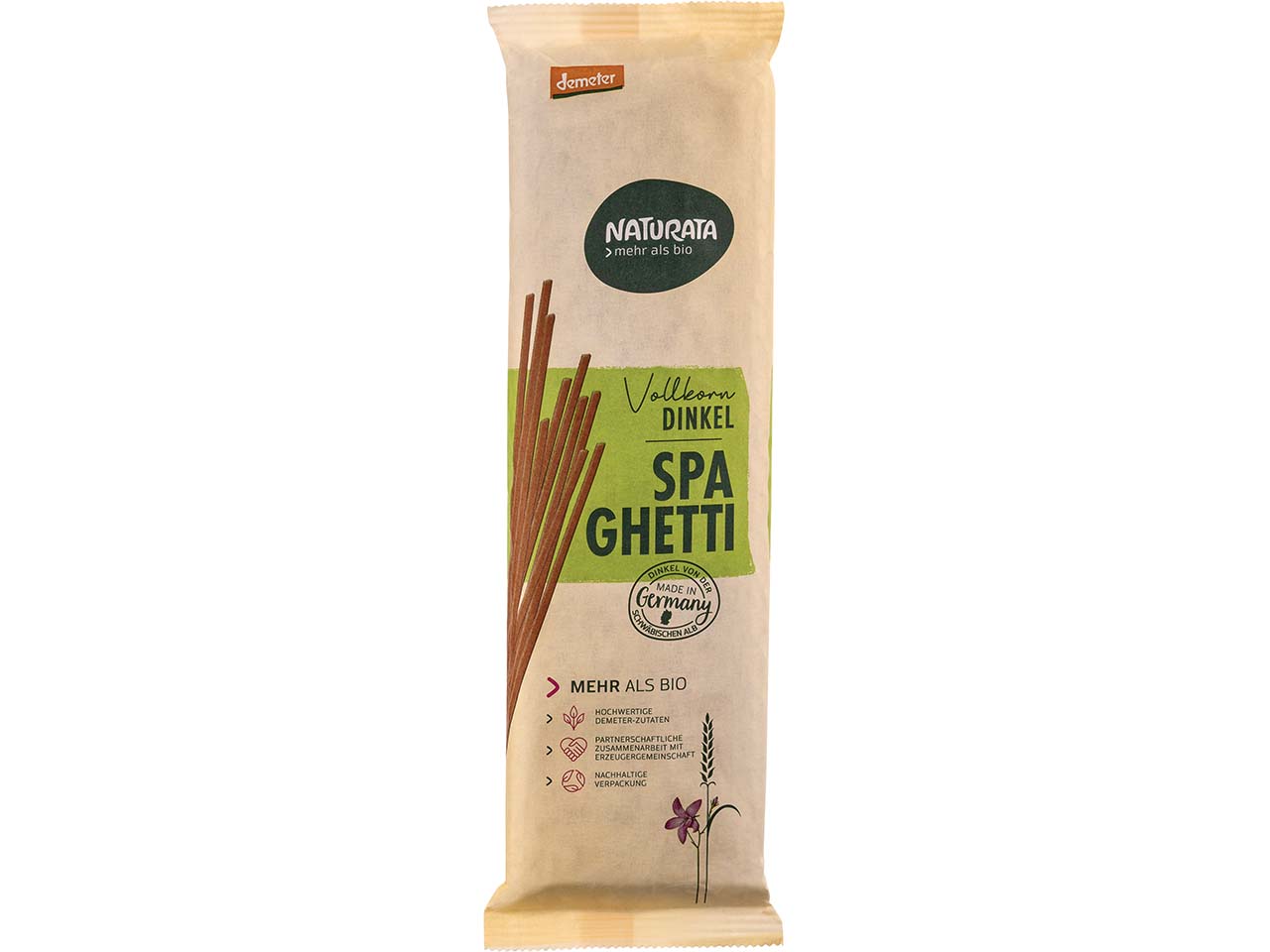 NATURATA Bio-Dinkelvollkorn-Spaghetti, demeter-zertifiziert, 500 g