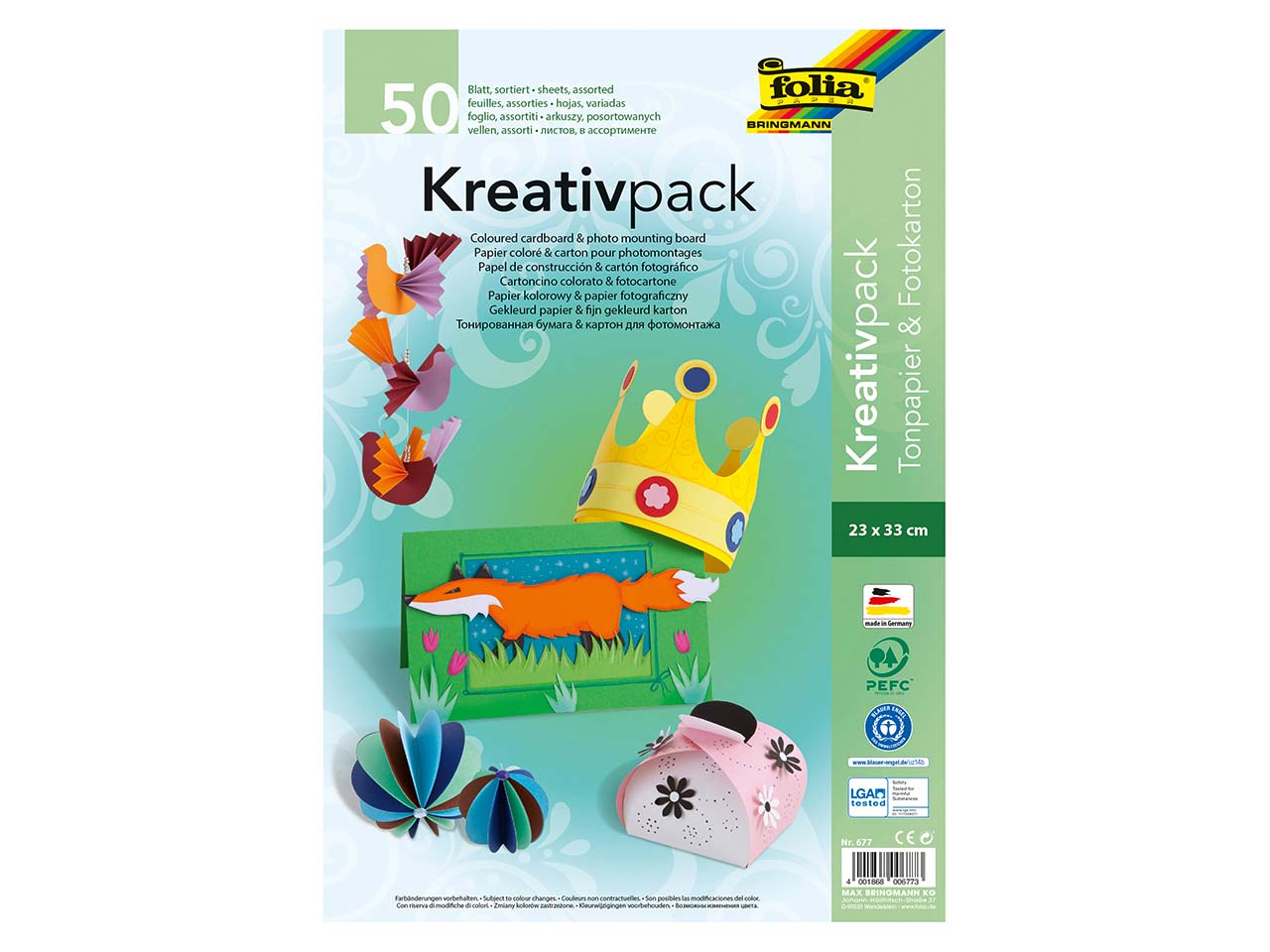 folia Tonpapier und Fotokarton, sortierte Farben, 23 x 33 cm, 50 Blatt