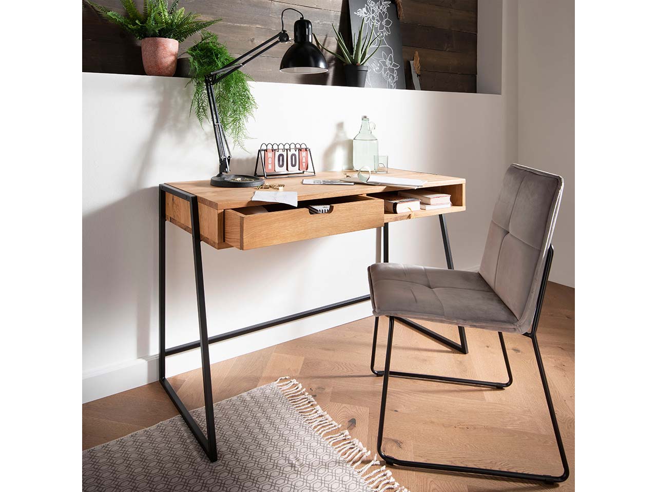 Infantil Schreibtisch "Lissabon" Eiche massiv 120 x 78 x 50 cm, mit Schublade