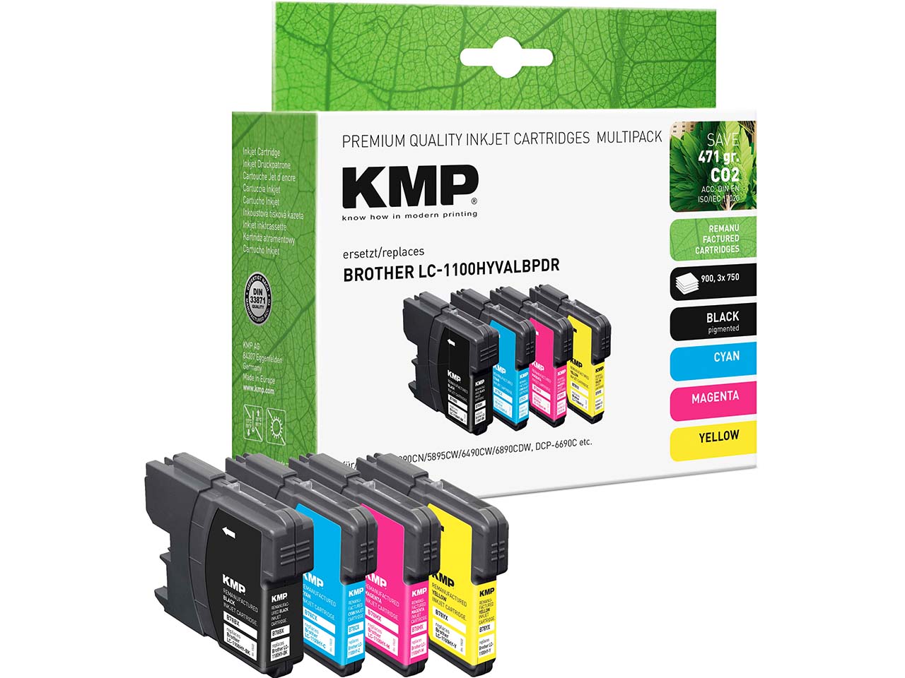 KMP Tintenpatrone ersetzt Brother 4er Set LC-422XLBK/C/M/Y schwarz, cyan magenta, gelb