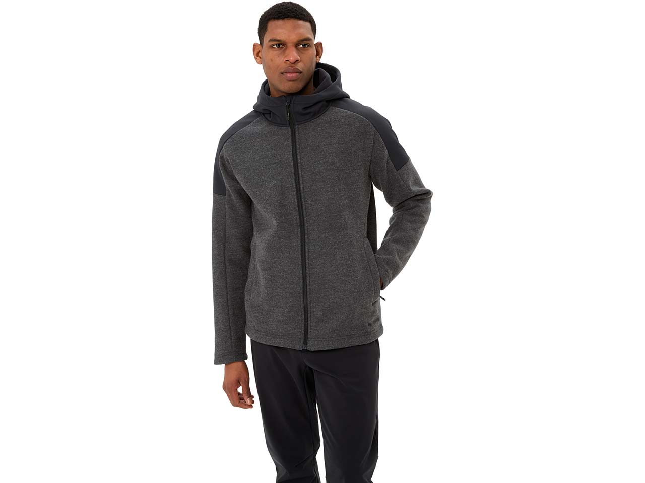 VAUDE Herren-Zip-Hoodie "Tinshan II" aus Wollmix, phantom black, Gr. L