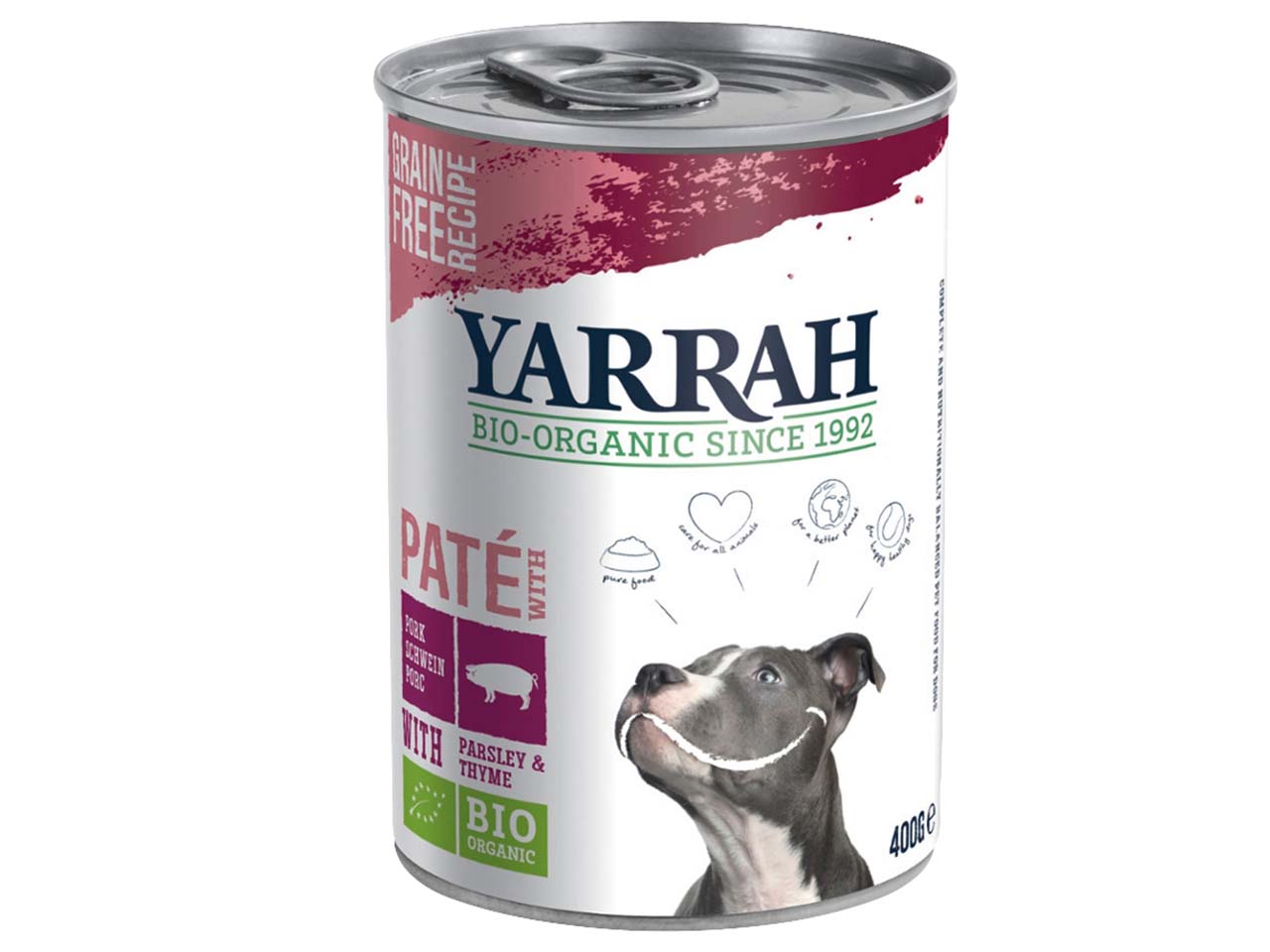 YARRAH Bio-Nassfutter für ausgewachsene Hunde, Schwein, getreidefrei, 400 g