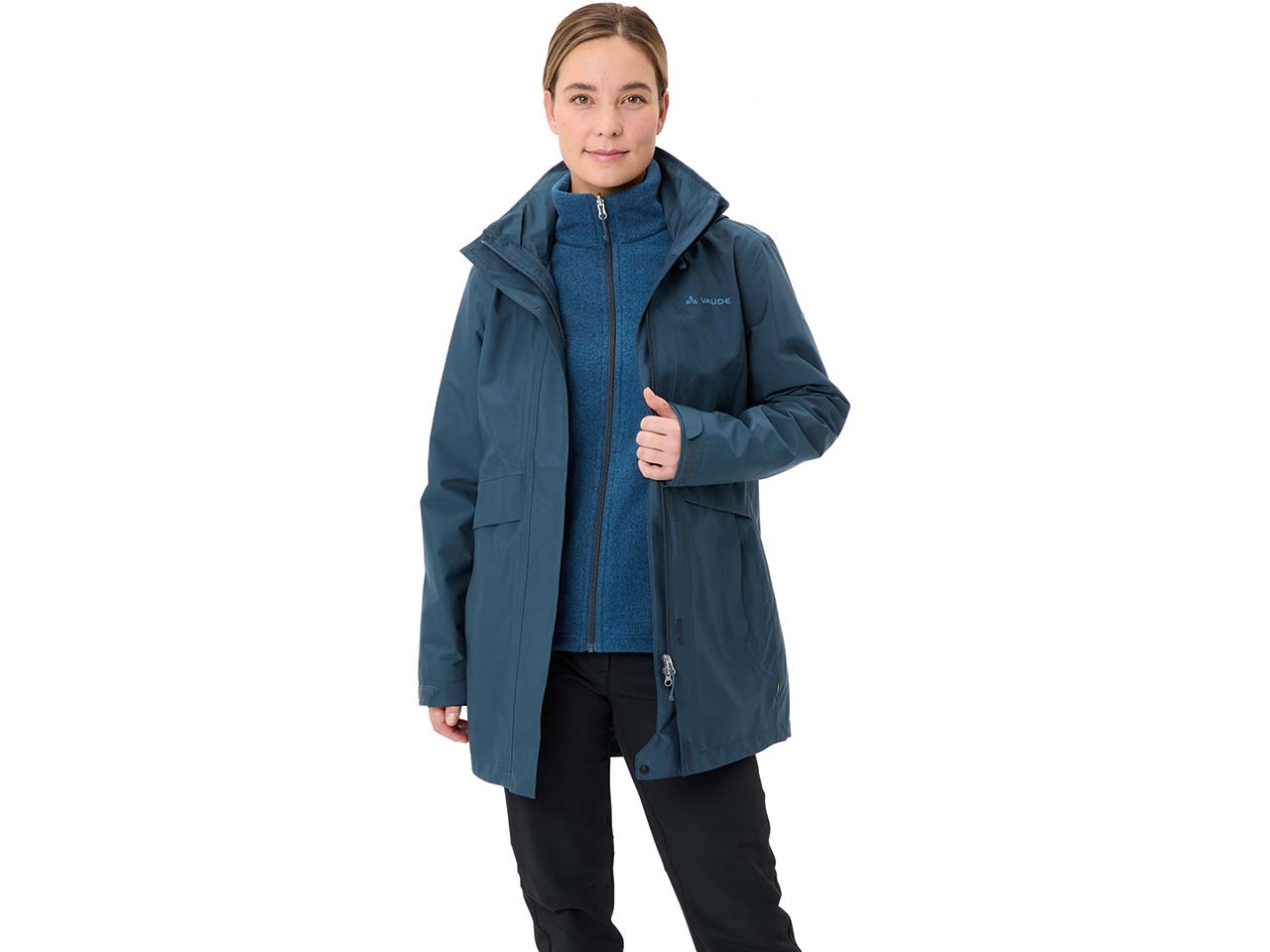 VAUDE Damen-Parka 'Idris 3in1 IV' mit angeschnittener Kapuze, dark sea, Gr. 36