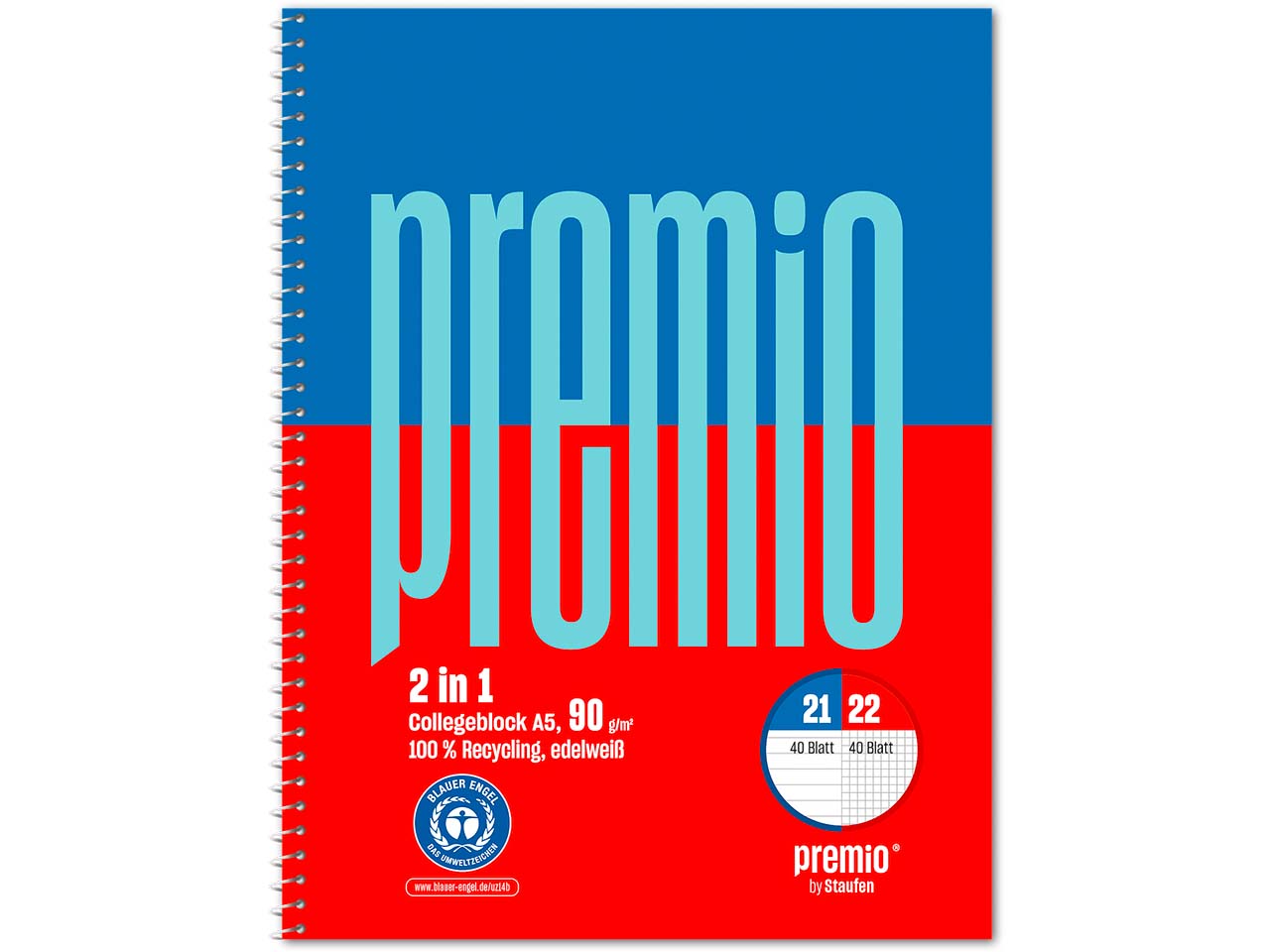 Staufen Collegeblock "Premio Twice" DIN A4 90g/m², 80 Blatt, Lineatur 27/28, 6-Loch