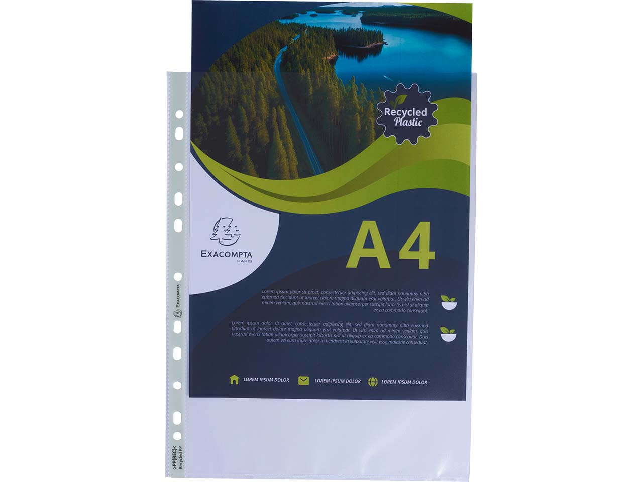 100 Exacompta Prospekthüllen "Forever" Recycling-PP, DIN A4, 60µ, genarbt