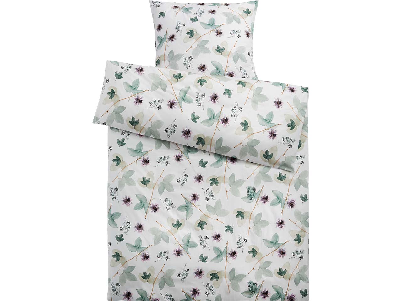 Cotonea Satin-Bettwäsche "Grüne Pflanzenwelt" aus Bio-BW 80 x 80/135 x 200 cm
