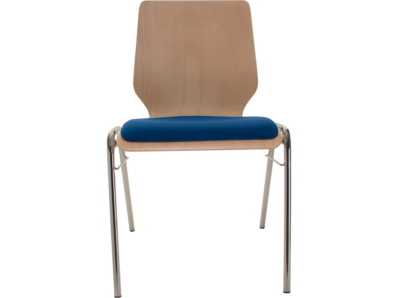 Besucherstuhl "A2" Buche, Gestell verchromt, Steg, Sitzpolster blau