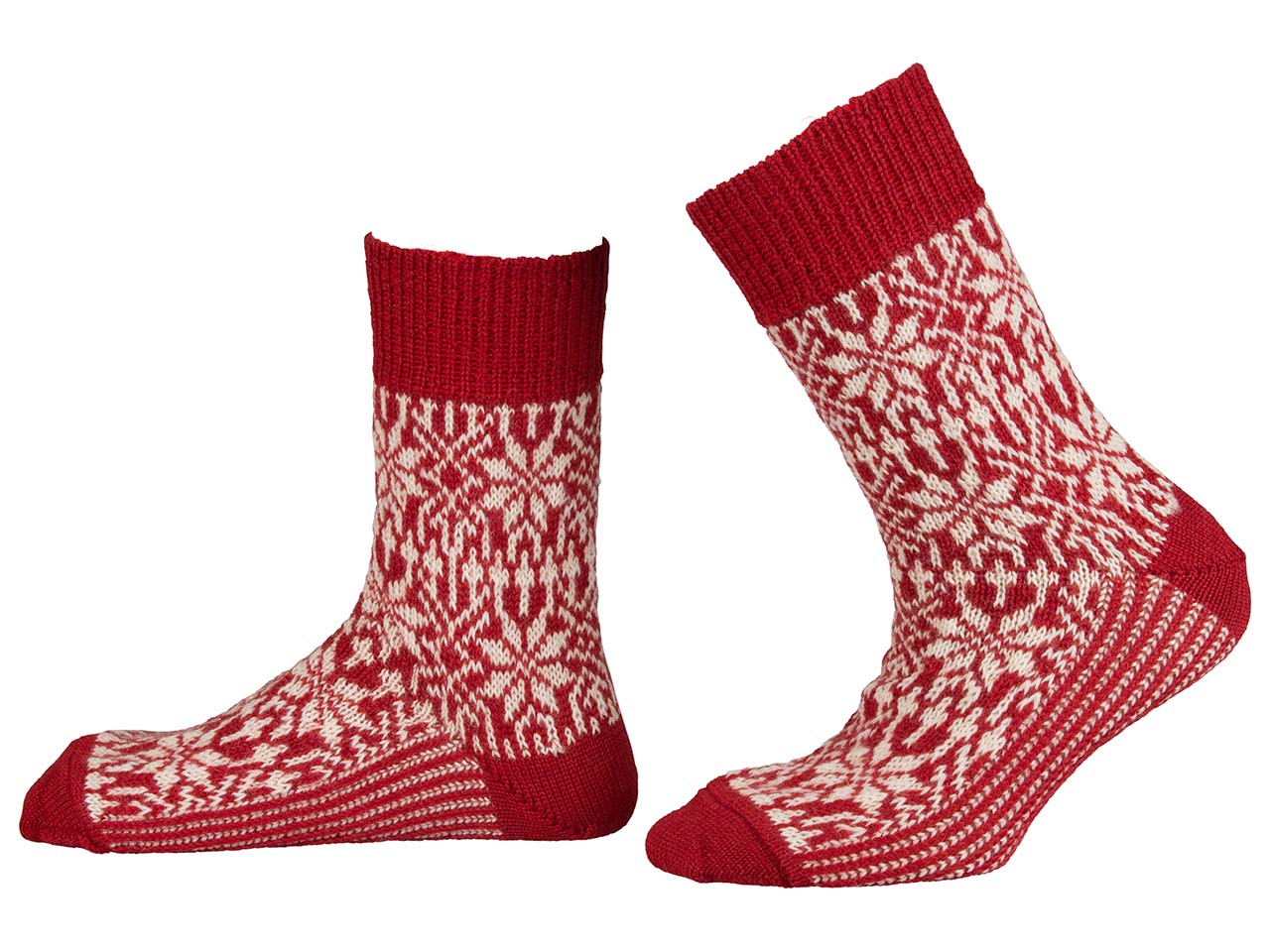 Hirsch Natur Unisex-Wollsocken 'Norweger Sternenmuster' rot/natur, Gr. 42/43