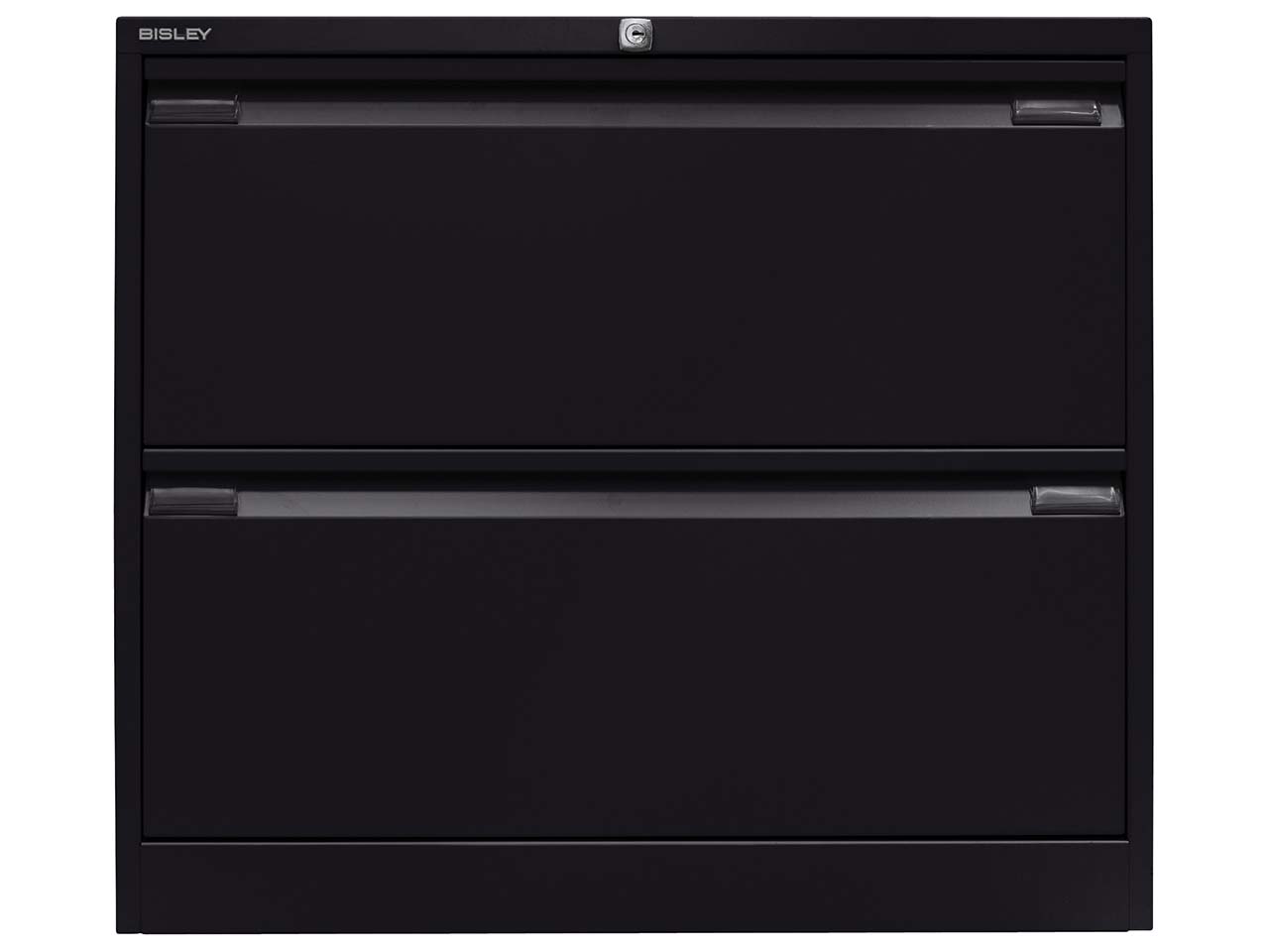 Bisley Registraturschrank schwarz doppelbahnig, zwei Schübe RAL 833