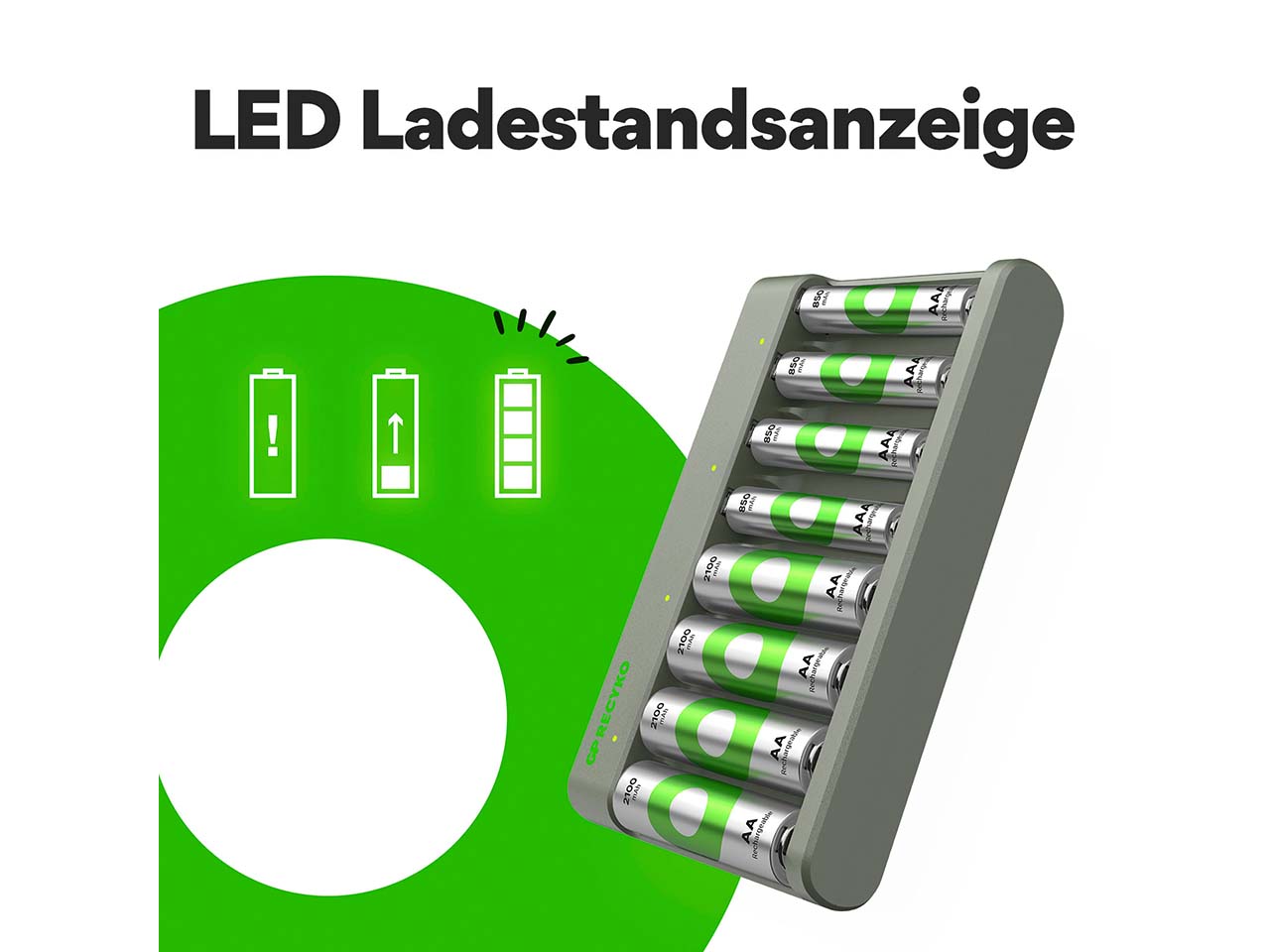 GP Battery USB Ladegerät "E821U" inkl. 4 x AA mit je 2.000 mAh und 4 x AAA mit je 850 mAh