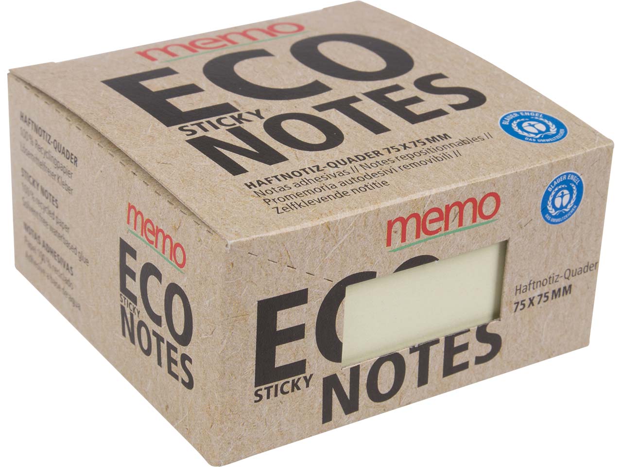 memo Haftnotiz-Quader 400 Blatt 75 x 75 mm, pastellgelb im Recyclingkarton