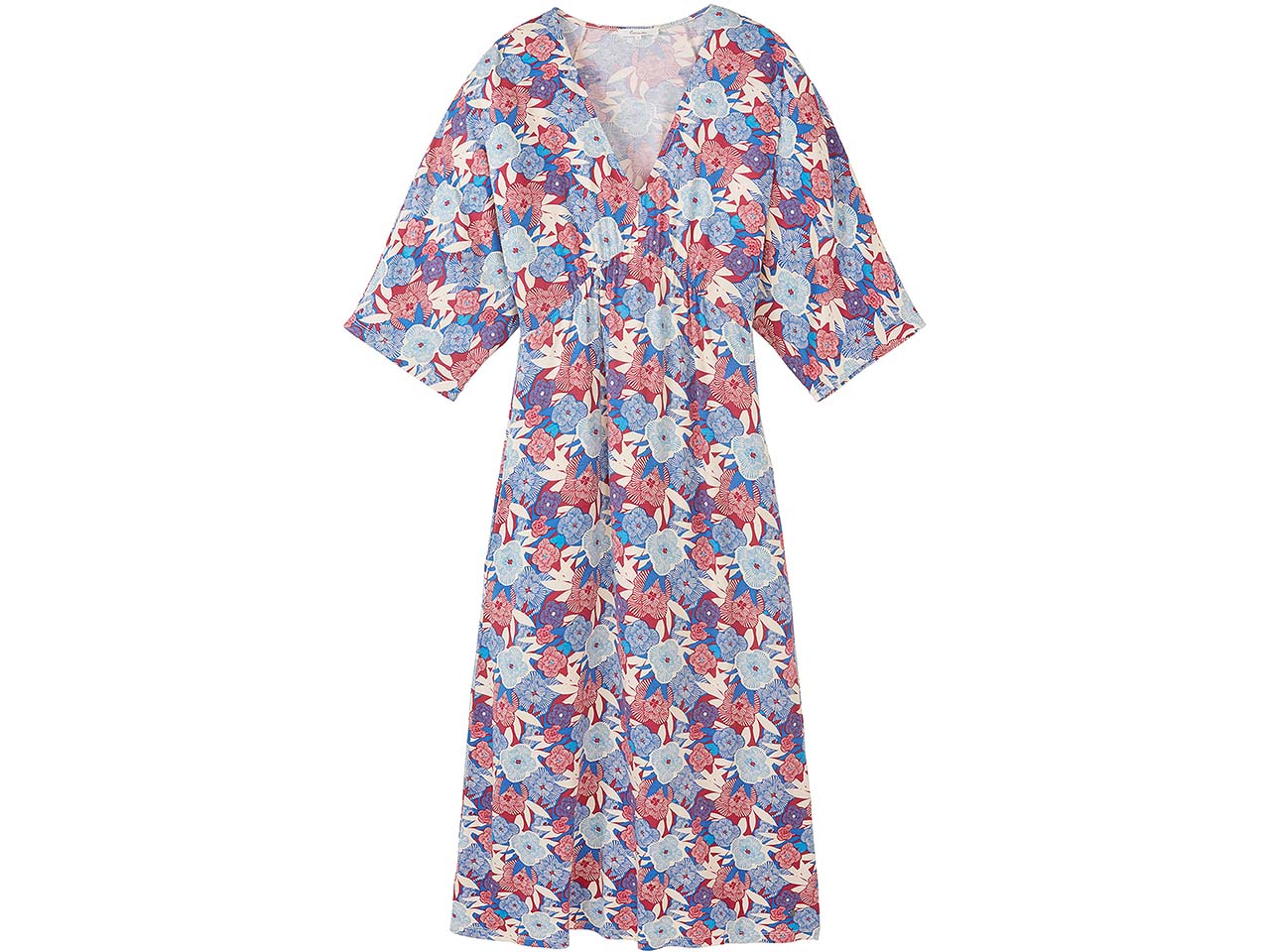 tranquillo Damen-Midi-Kleid mit weiten 3/4-Ärmel, blue bloom, Gr. S
