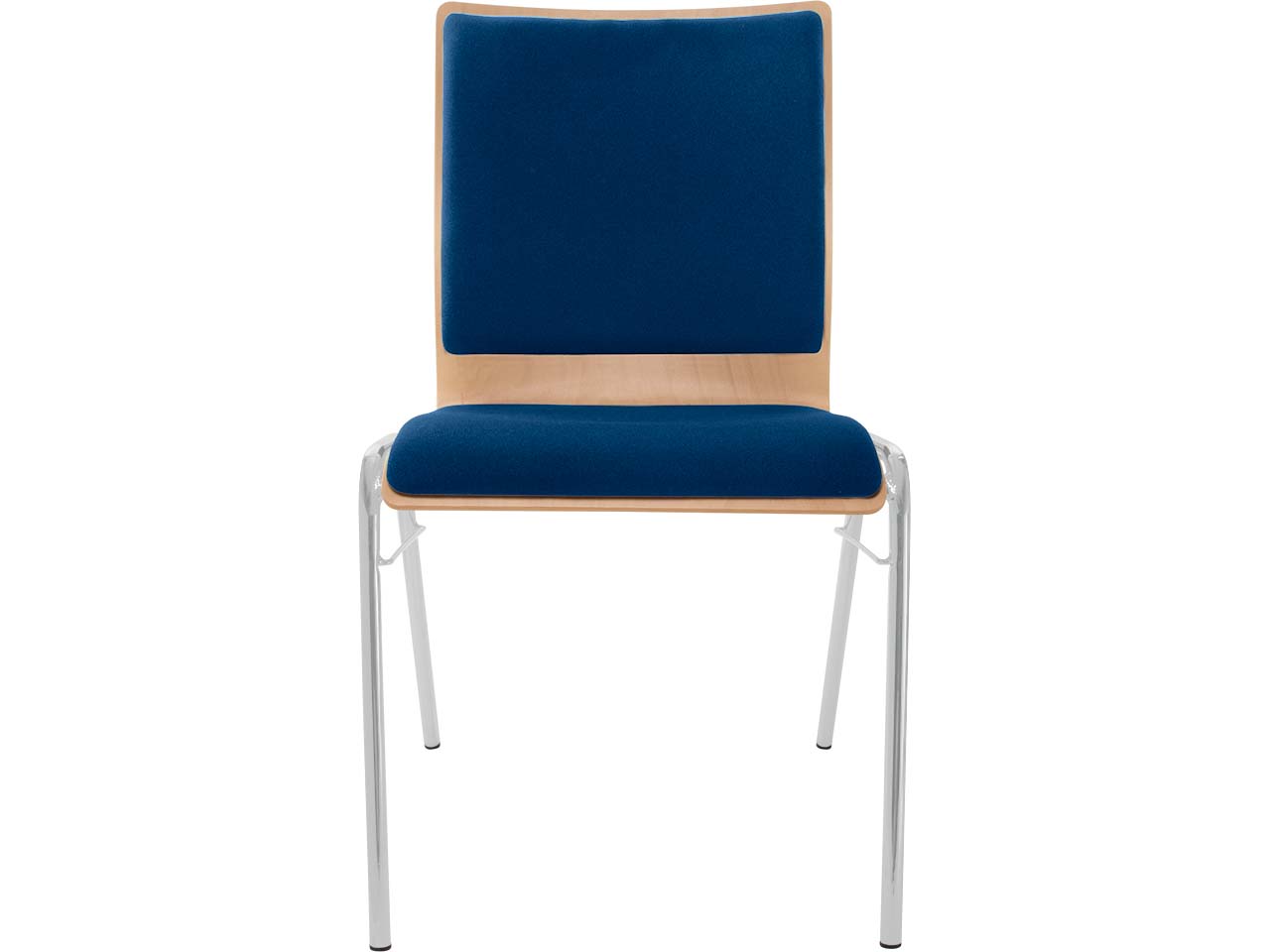 Besucherstuhl "A45" Buche lackiert, Gestell silber, Steg, Sitz- und Rückenpolster blau