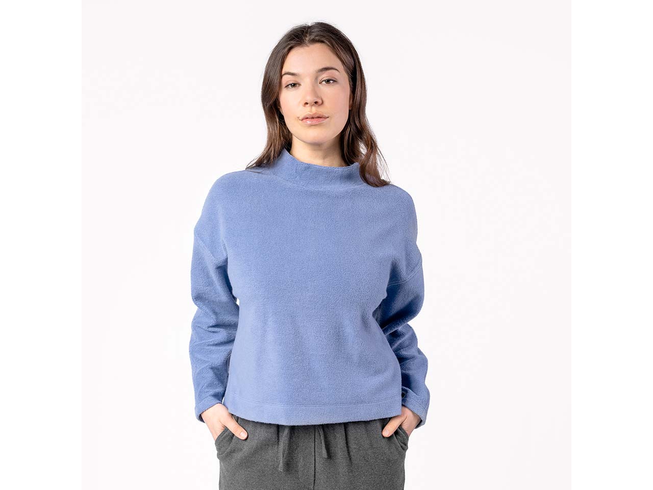 Living Crafts Bio-Damen-Fleece-Pullover 'USIRIS' mit Stehkragen, lavender dust, Gr. L