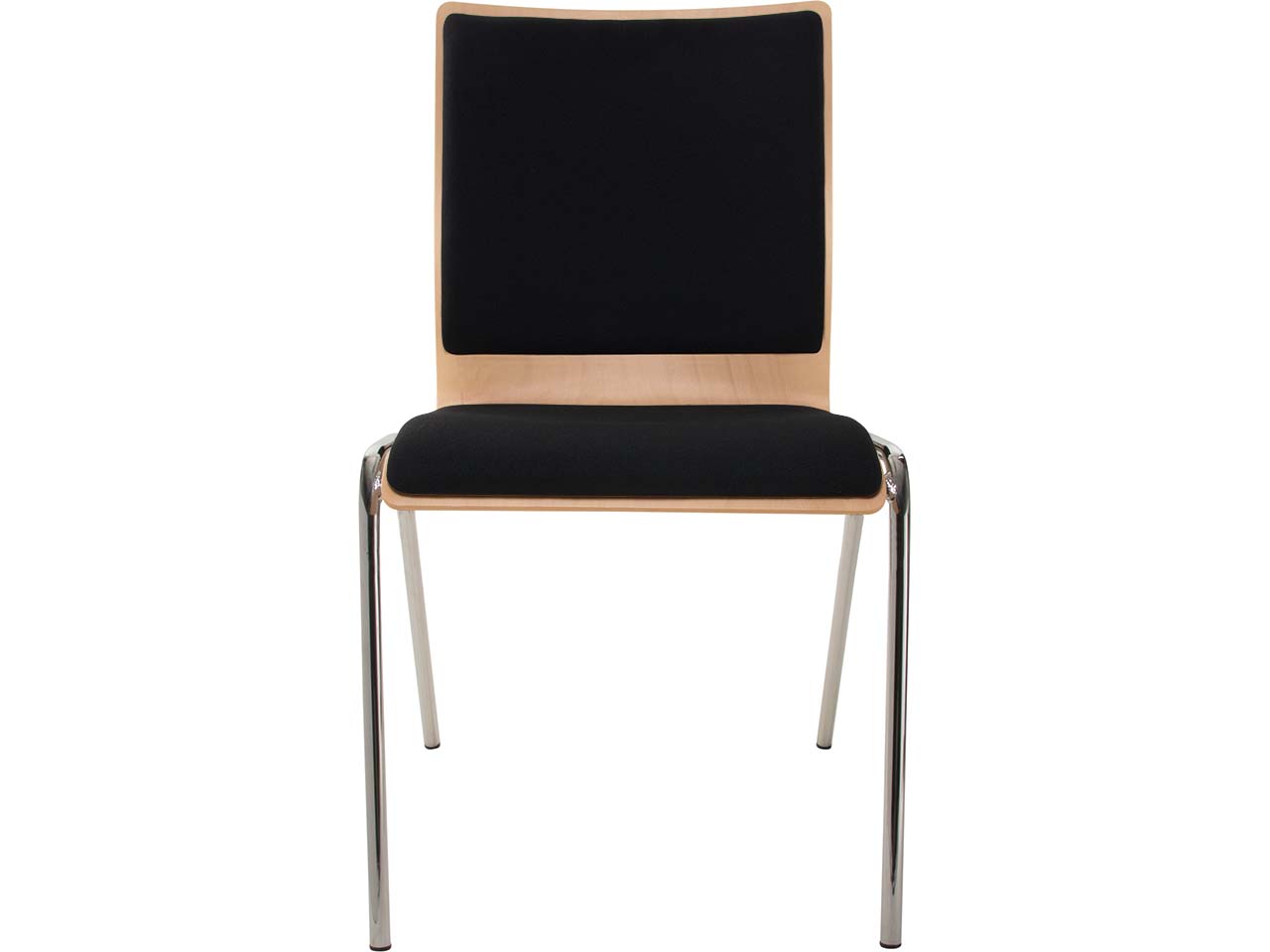 Besucherstuhl "A45" Buche lackiert, Gestell verchromt, Sitz- und Rückenpolster schwarz