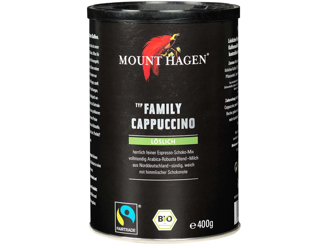 Mount Hagen Bio-Cappuccino Family mit Schokonote, 400 g