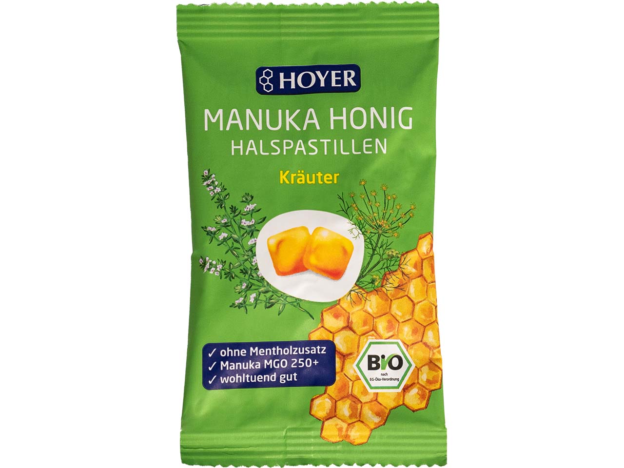 HOYER Bio-Halspastillen "Manuka Honig" mit Kräuter, 30 g