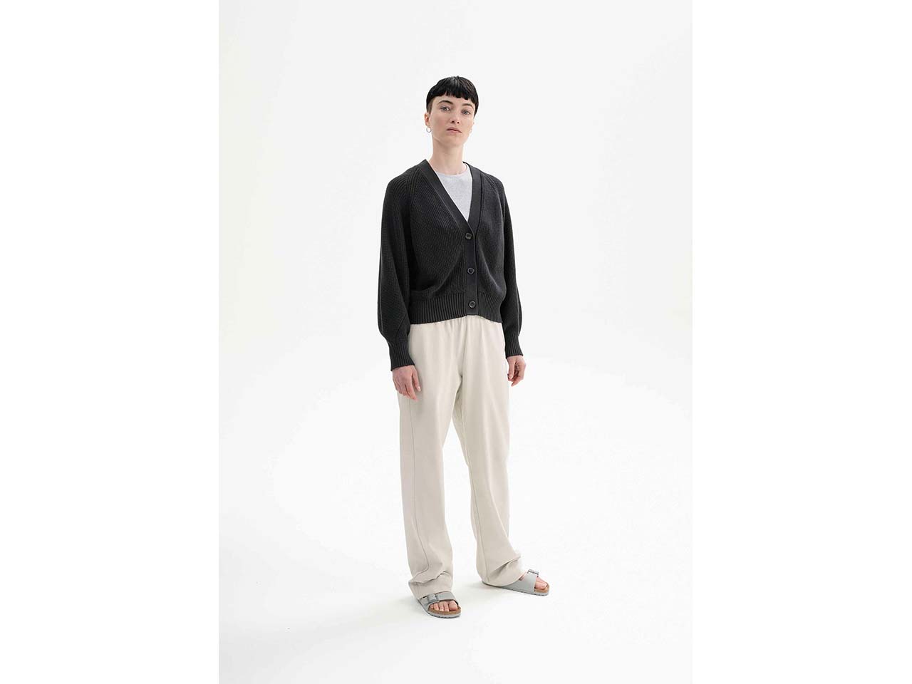 MELA Bio-Damen-Rippstrick-Cardigan 'BHUMA' mit Raglan-Ärmel, schwarz, Gr. S