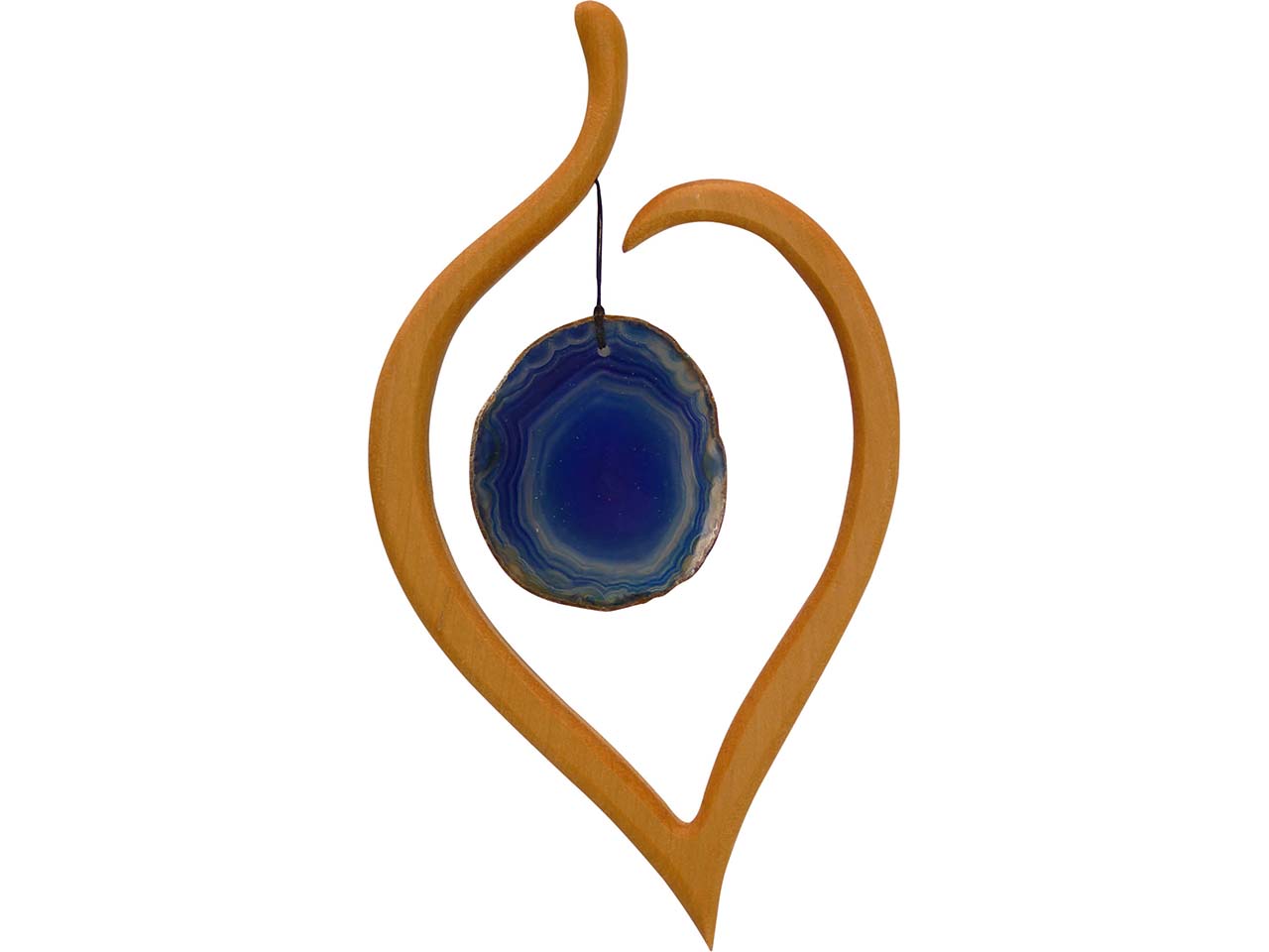 Dekoanhänger "Lindenblatt" aus Holz mit Aufhängungsfaden, blau