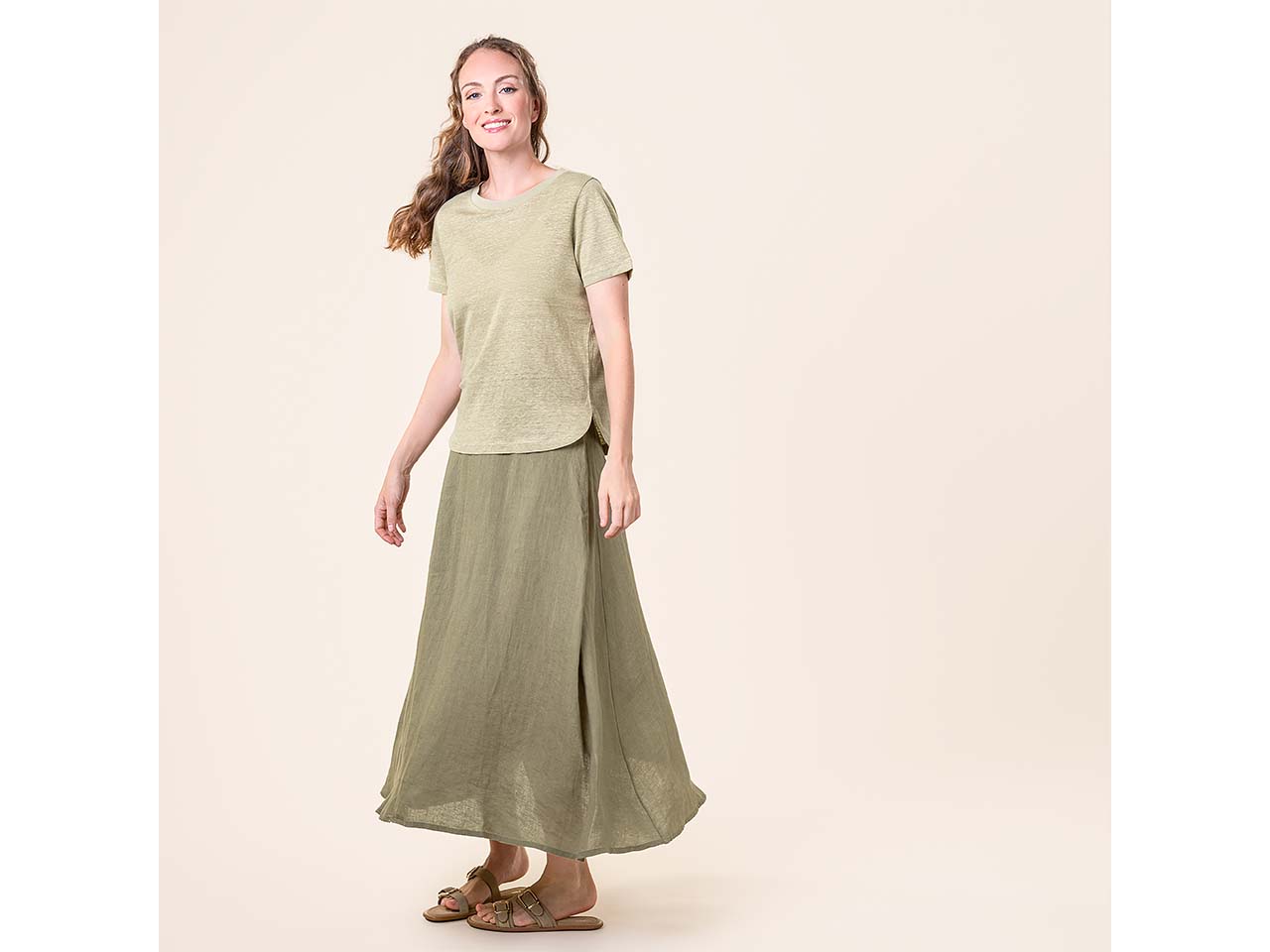 Living Crafts Damen-Midi-Rock 'TOBIANA' mit flexiblem Bund, sage, Gr. 36