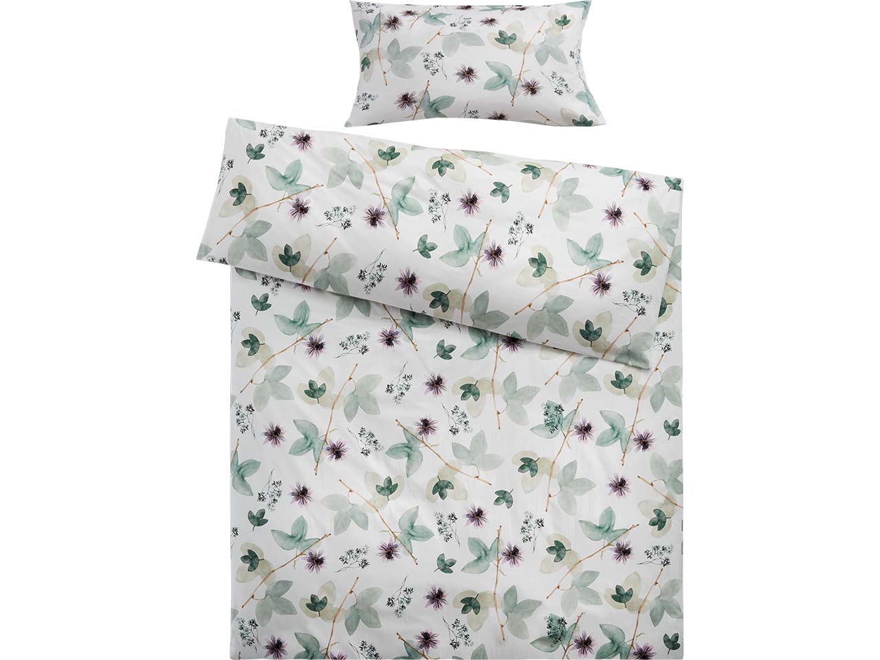 Cotonea Satin-Bettwäsche "Grüne Pflanzenwelt" aus Bio-BW 40 x 80/155 x 220 cm