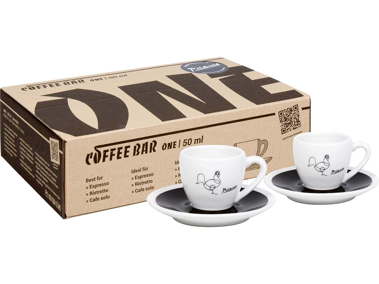 Könitz Espressotassen 2er-Pack "CB ONE Picasso Coq-Detai" mit Untertassen, Volumen: 50 ml