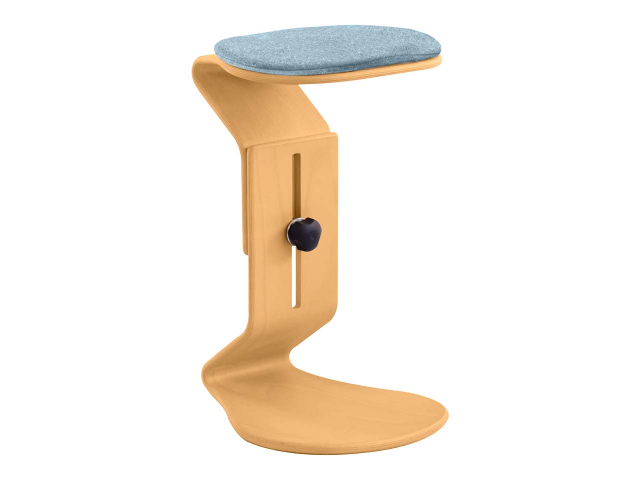 Bewegungshocker "Ercolino" höhenverstellbar mit flachem Sitz, Buche, blau