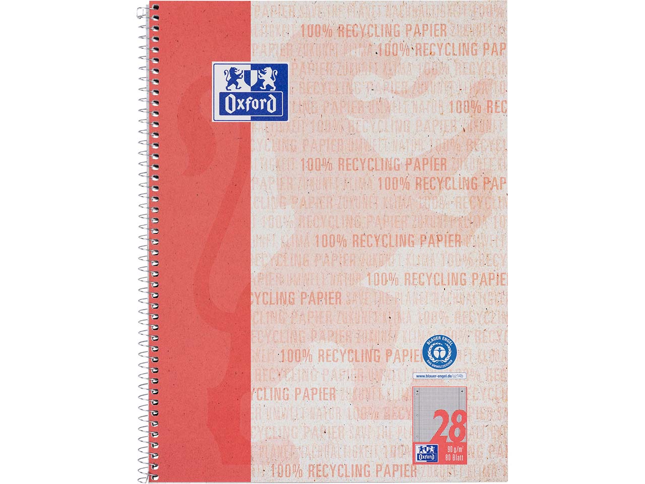 OXFORD Recycling Collegeblock A4+, 80 Blatt, kariert mit Doppelrand, 90 g/m²