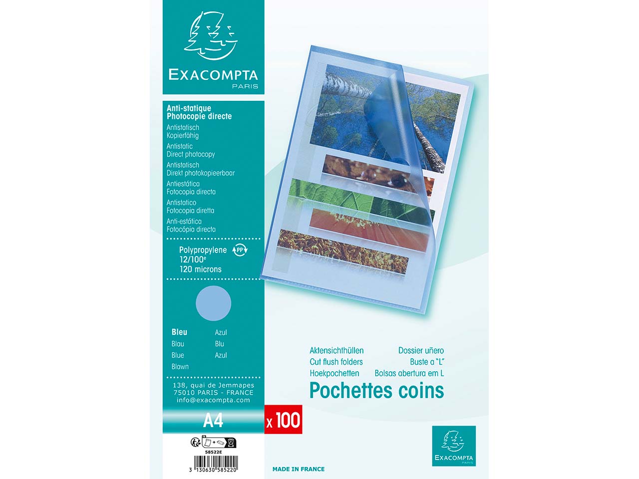 Exacompta Aktensichthüllen genarbt, DIN A4, 120µ, 100 Stk., blau