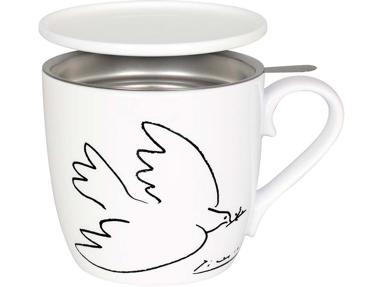 Könitz Tasse mit Sieb und Deckel "Picasso la Colombe de la Paix" 100 ml aus Porzellan