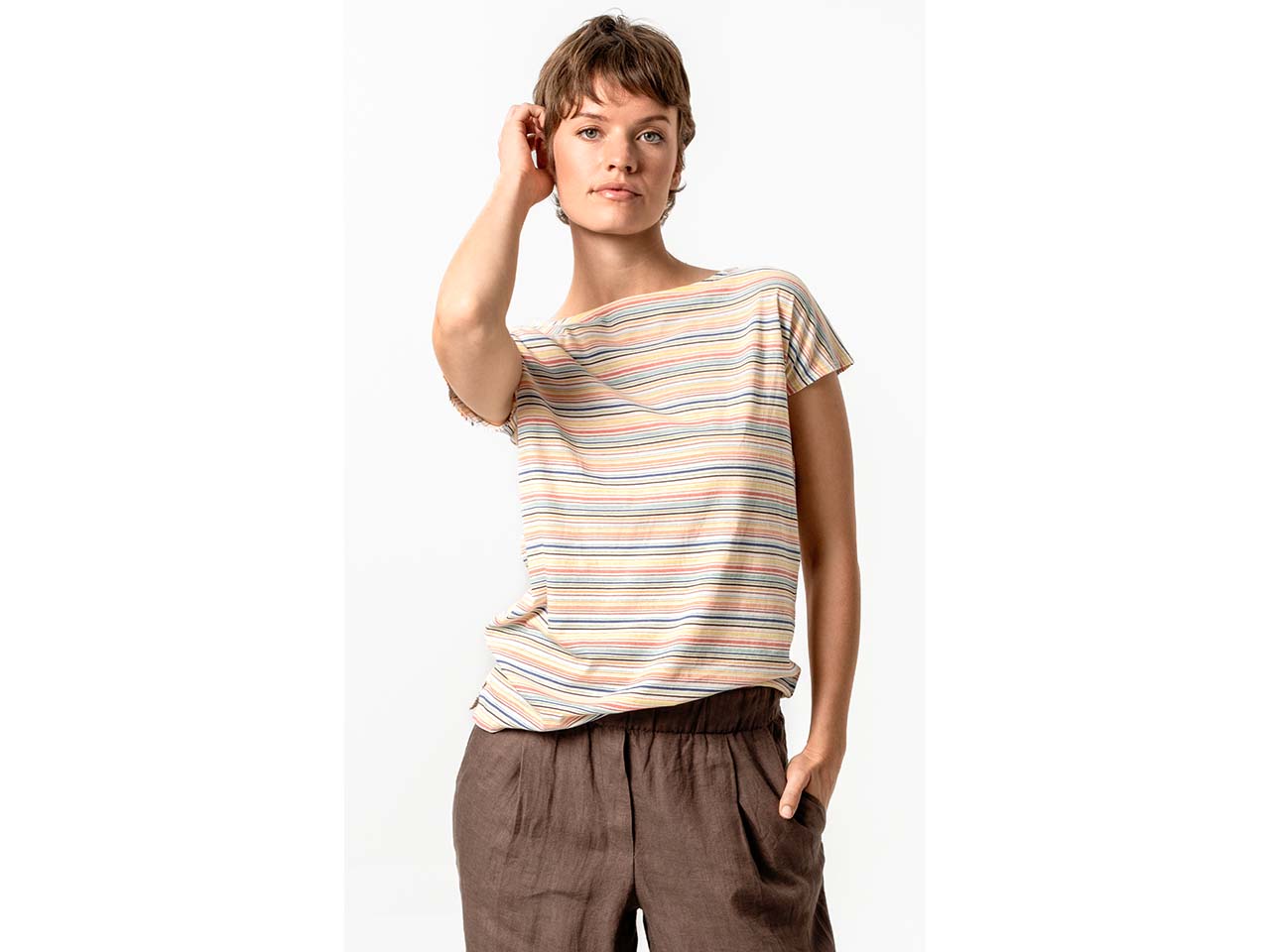 Living Crafts Damen-T-Shirt "REKA" mit angeschnittenen Ärmeln, sunny/stripe, Gr. S