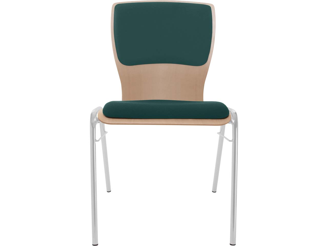 Besucherstuhl "A29" Buche lackiert, Gestell silber, Steg, Sitz- und Rückenpolster dunkelgr