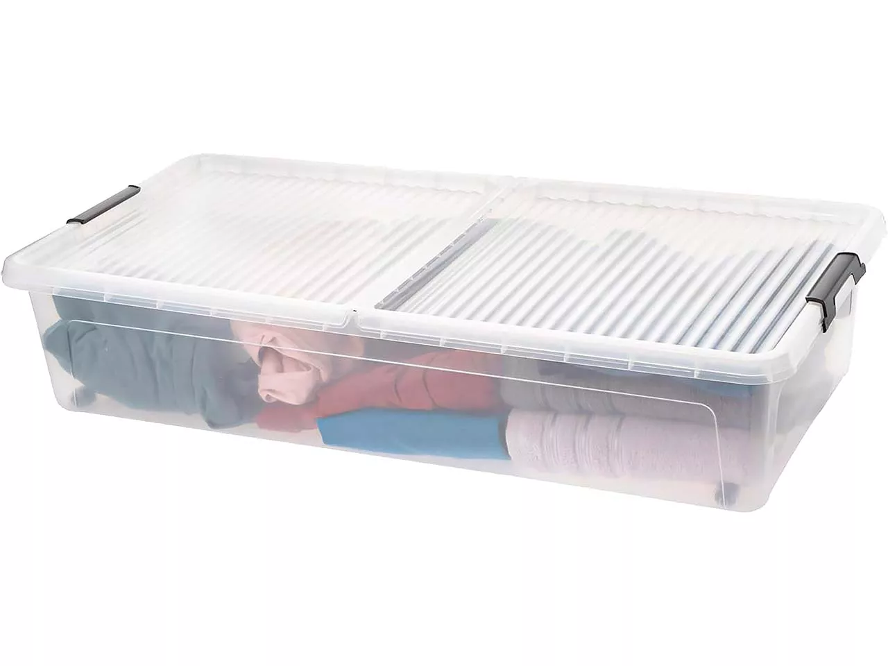 Unterbettbox mit Deckel und Rollen, transparent, 32 l