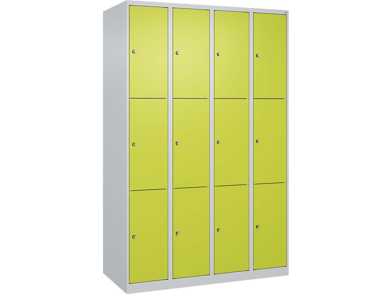 C+P Schließfachschrank Classic PLUS, 12 Fächer, 1850x1200x500mm, Lichtgrau/Clowngrün