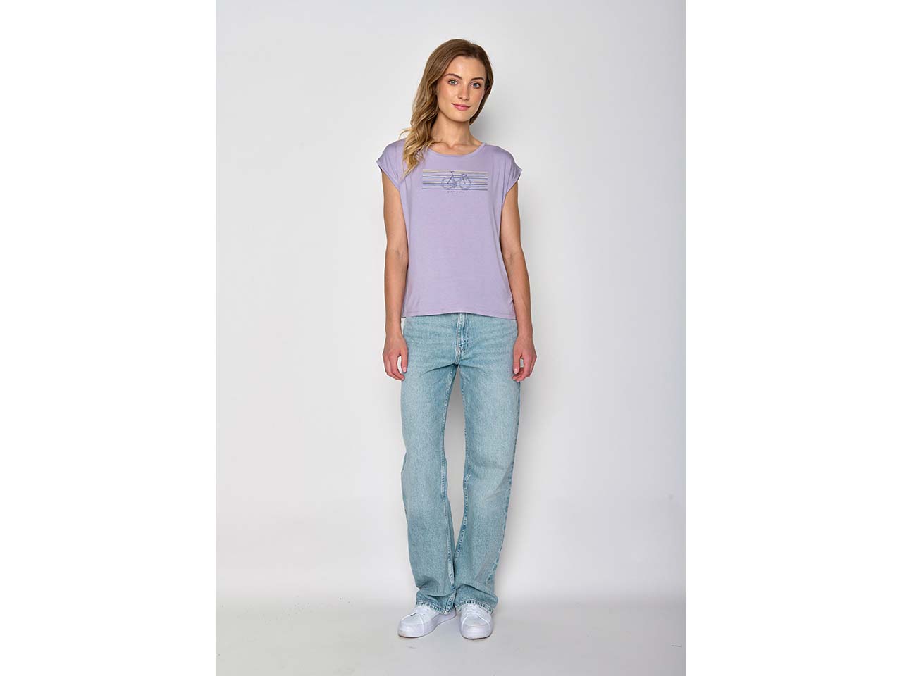GREENBOMB Bio-Damen-T-Shirt "Bike Ribbon" mit angeschnittenen Ärmeln, lilac, Gr. S