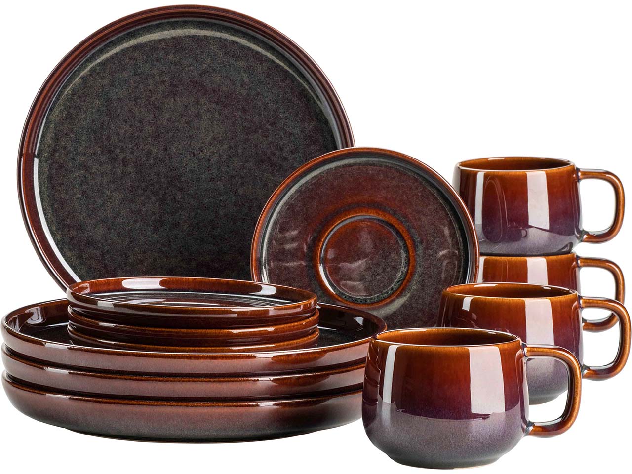 Mäser Kaffeeservice 12-tlg. "Elina Uno" Steinzeug, rot-braun