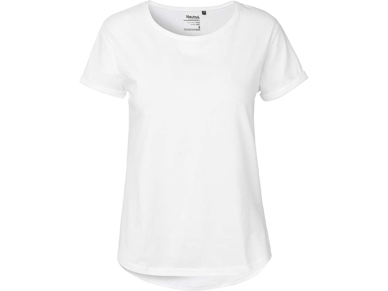 Neutral Bio-Damen-T-Shirt mit Roll-Up-Ärmeln, weiß, Gr. M