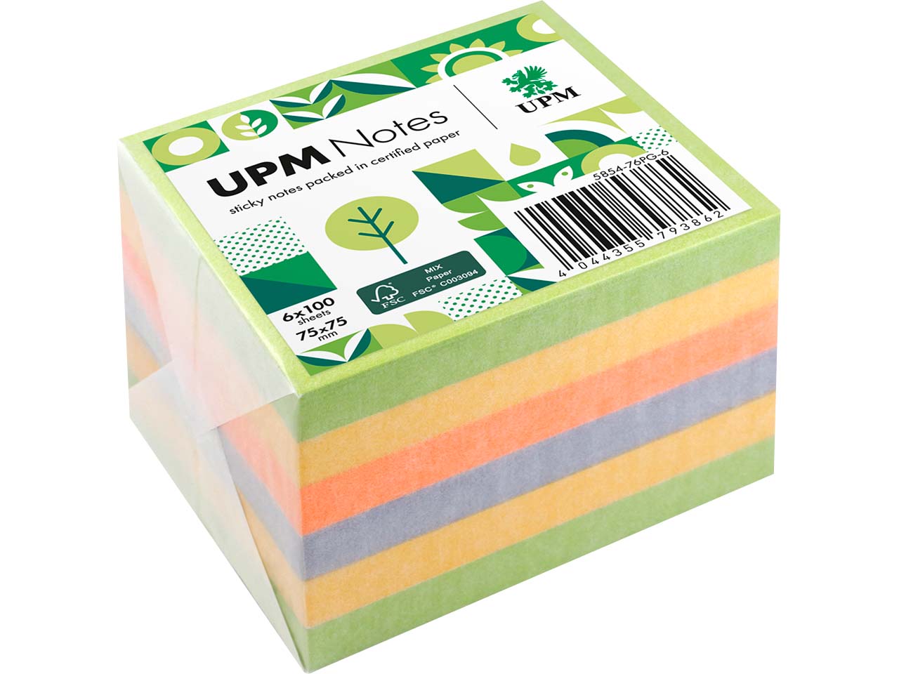 UPM Super Sticky Haftnotizen "Spring Farbmix" 75 x 75 mm, 6 Blöcke, farbig sortiert