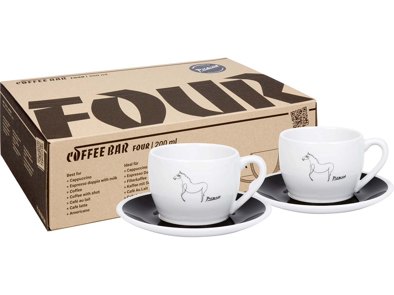 Könitz Cappuccinotassen 2er-Pack "CB FOUR Picasso Le Cheval" mit Untertassen, Vol.: 200 ml