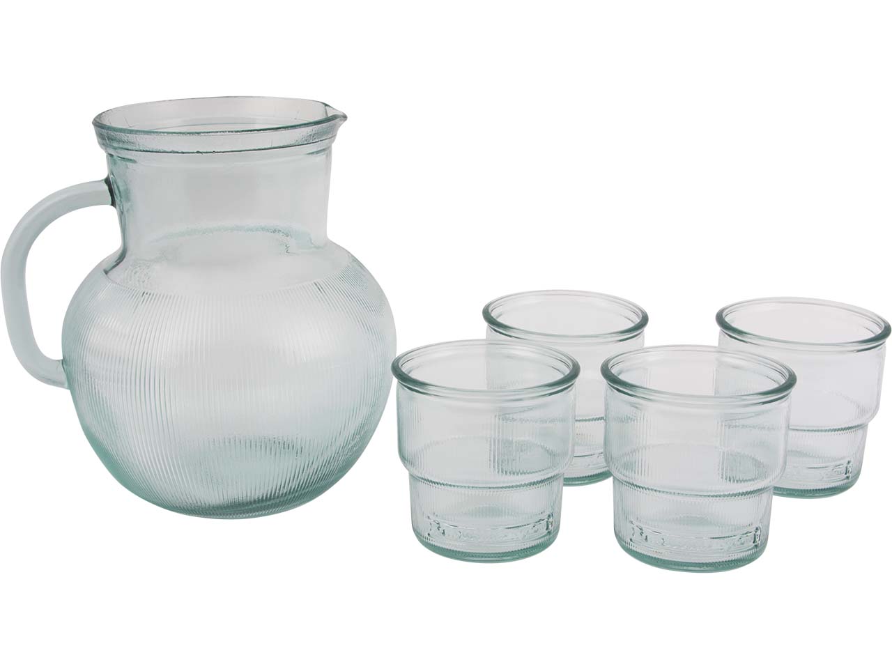 Glaskrug mit 4 Gläsern 0,3 l aus Recyclingglas, Geschenk-Set
