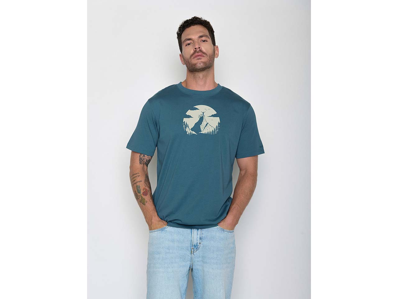 GREENBOMB Bio-Herren-T-Shirt "Nature Clouds" mit Rundhalsausschnitt, tidal blue, Gr. M